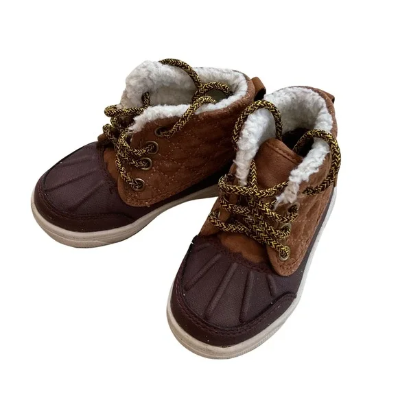 OshKosh Bgosh Tarin Toddler Duck Boots Brown Faux Shearling Lined Size 5