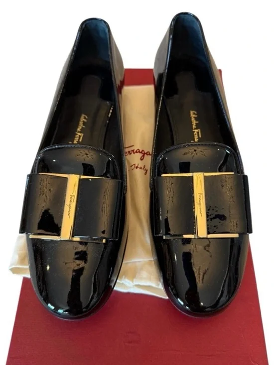 Salvatore Ferragamo Sarno Black Patent Leather Bow Loafers  Old Money Capsule