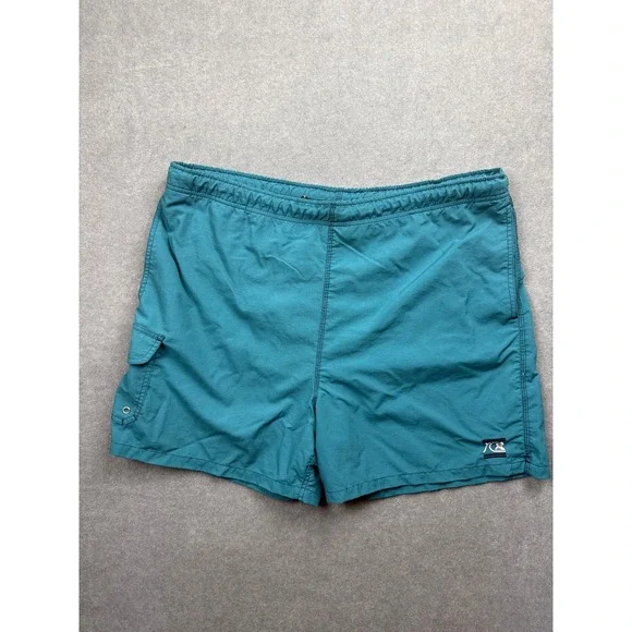 VTG Quiksilver Silver‎ Edition Board Shorts Mens L Teal Ripstop Swim Trunks 90s
