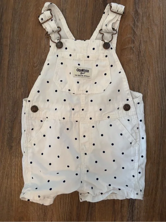 OshKosh B'gosh Polka Dot White Short Overalls 18m