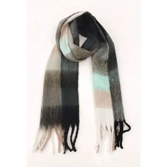 Mint green and black oversized scarf