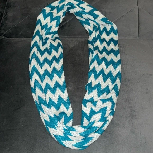 Turquoise and gray chevron infinity fashion scarf
