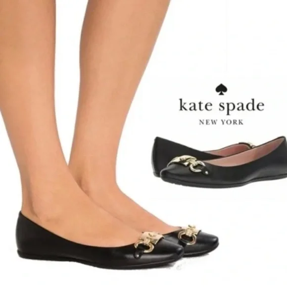 Kate Spade Payton Leather Black and Silver Slip on Flats size 7 B