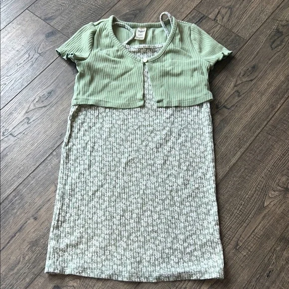 OshKosh B'gosh Sage Green Floral Dress w Shrug 8 EUC