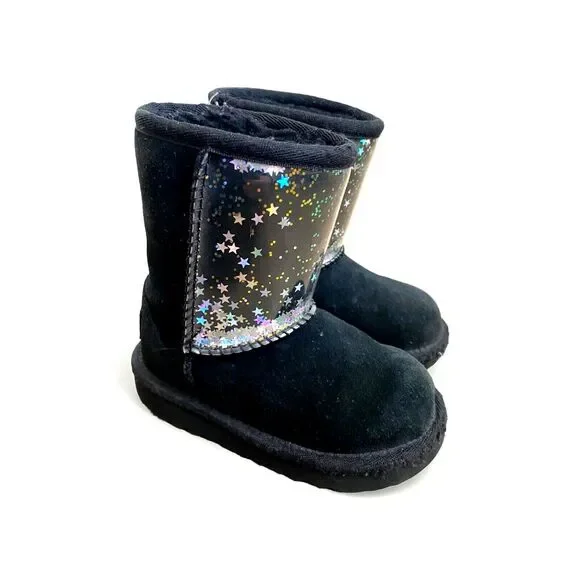 UGG Classic II Clear Glitter Boots Black Size 7 Toddler‎ Girls Kids Star Shoes