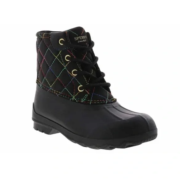 New Sperry Port Rainbow Toddler Girls Black Winter Rain Boots