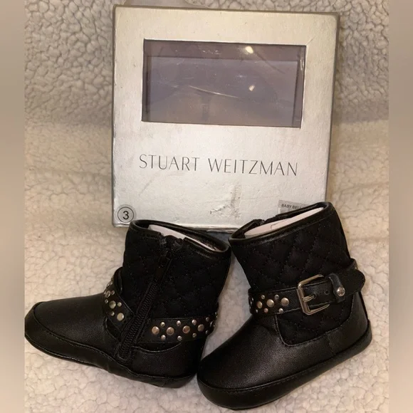 Stuart Weitzman Baby Bella Kristi Soft Infant Black Moto Boots Sz 3 NEW IN BOX