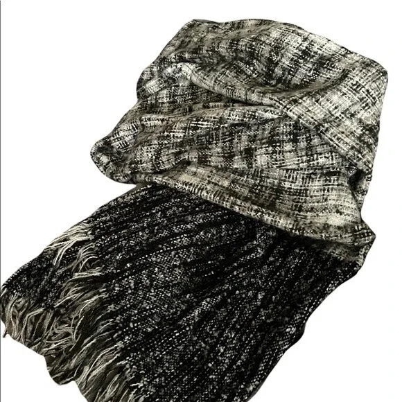 Holly Bracken Scarf Shawl Wrap.Tweed Style Texture in black gray and white