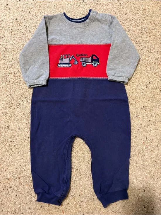 OshKosh B'gosh Gray, Red & Navy Construction Romper