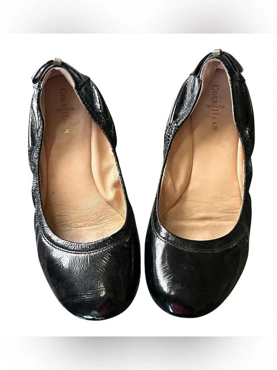 Cole Haan Black Patent Leather Ballet Flats Bow Comfort Slip On Shoes Women’s 7