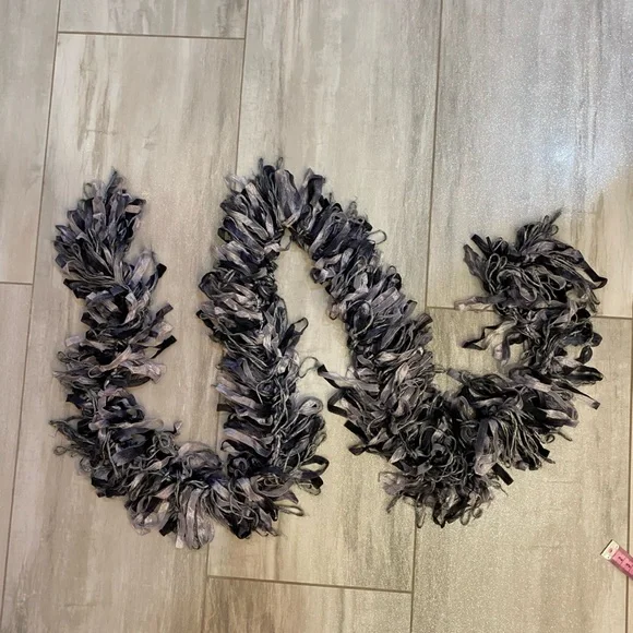 Handmade Loop Yarn Neck Wrap Scarf in Gray, Silver and Black