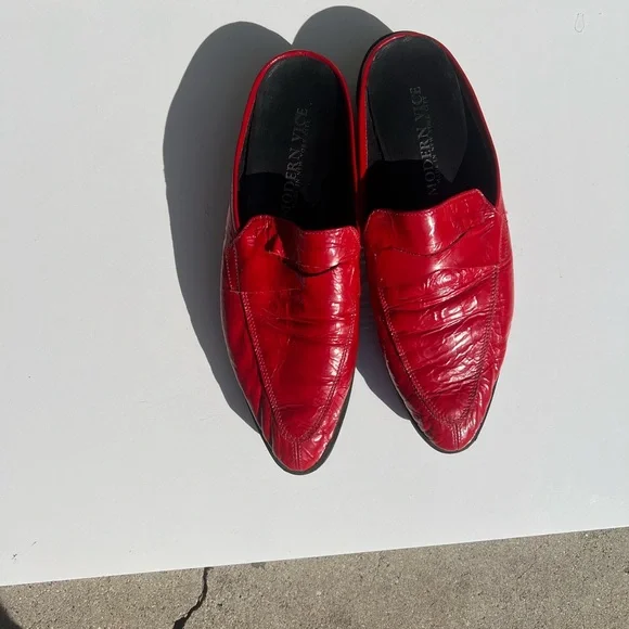 Modern Vice Red Pointed Leather Slip-On Loafers
