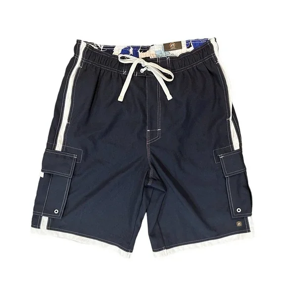 NWT Hang Ten Board Shorts Mens Size Large Navy White Stripe Mesh Draw String NEW