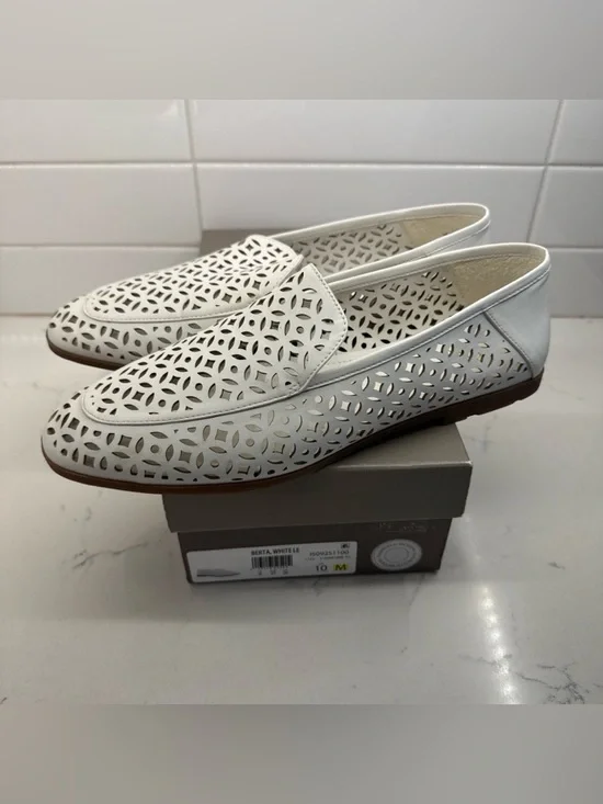 Franco Sarto Berta Women’s White Laser-Cut Slip-On Loafers Shoes Flats