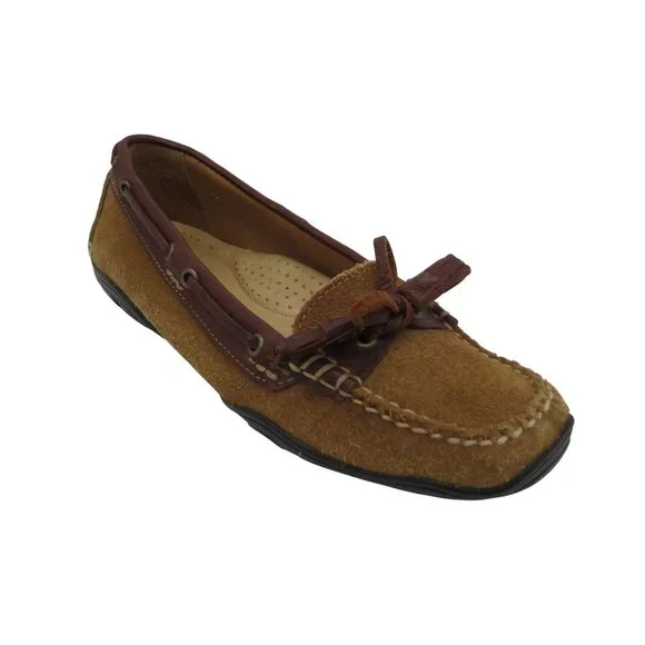L.L. BEAN Women's Tan Suede Driving Loafers Size 7.5M Moccasins Tassels