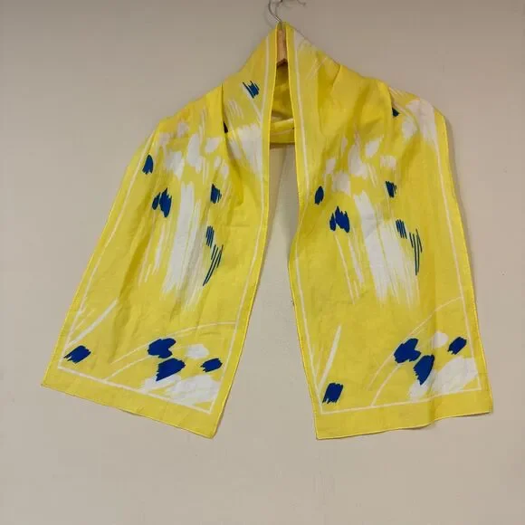 Abstract Print Scarf Yellow Blue Retro Lightweight Versatile Neck Accessory Tie