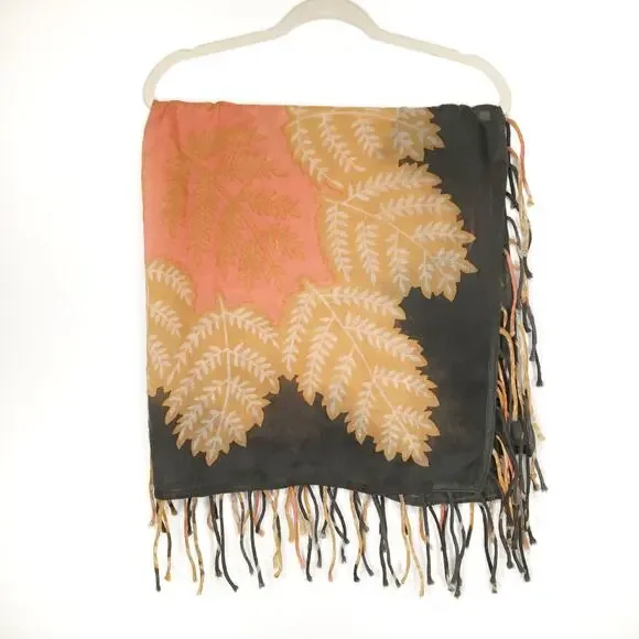 Coral pink and grey fringe scarf wrap