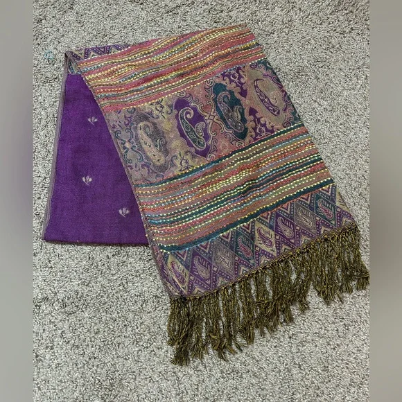 Pashmina Bohemian Purple Paisley Fringe Scarf Silk Cashmere Women's Travel Multi