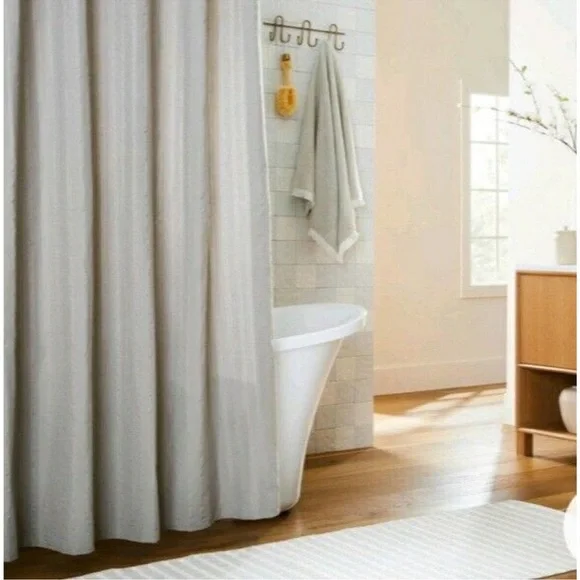Hearth & Hand Magnolia Shower Curtain Gray Woven Crinkle Stripe Farmhouse 72x72
