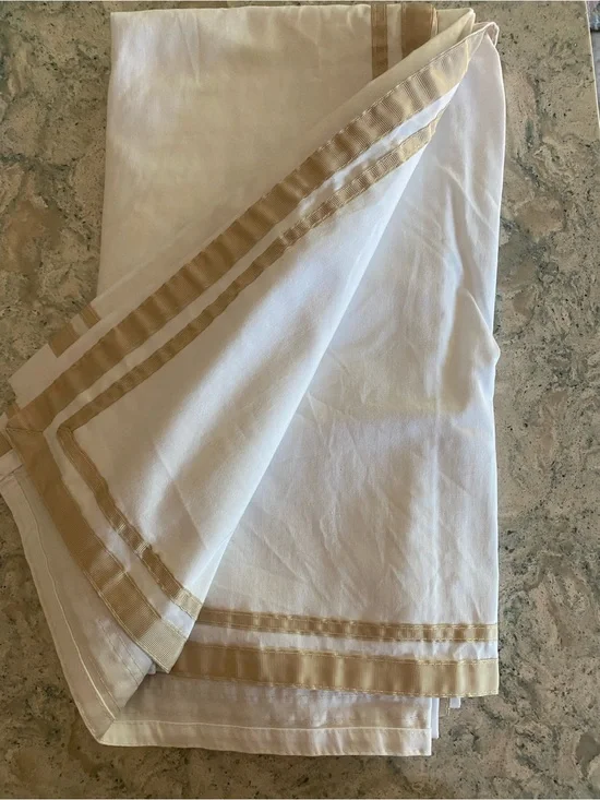 Fieldcrest White Shower Curtain with Beige Trim