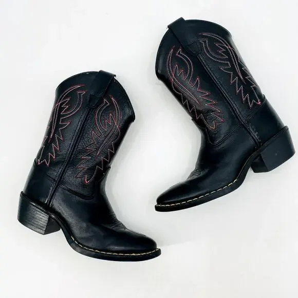 Cody James Kids Black & Red Leather Cowboy Boots 1D