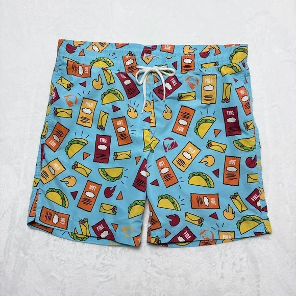 Ripple Junction Taco Bell Swim Trunks Small Hot Sauce Packets Tacos Board Shorts