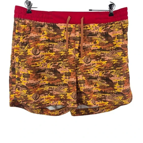 Magellan Outdoors Swim Trunks Mens XXL Orange Shiner Bock Beer Camo Fish Shorts