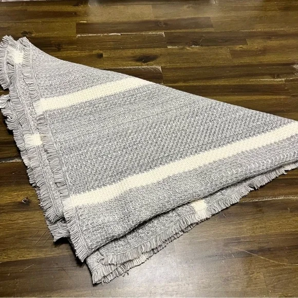 Banana Republic XL Knit Scarf Striped Gray Fringe Blanket Oversized Cozy Soft
