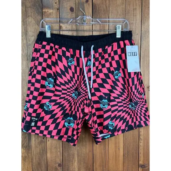 NEW Neff Disney Mickey Mouse Swim Board Shorts Drawstring Checkered Men's Medium