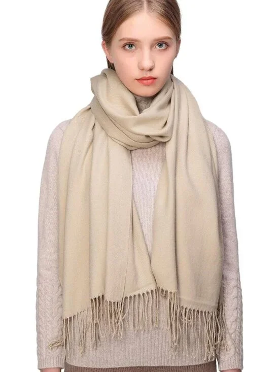 Women's Beige Wedding Bridal Scarf Pashmina Shawls Long Large Scarves