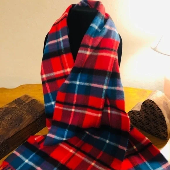 Red Plaid Stripe Fringe Scarf