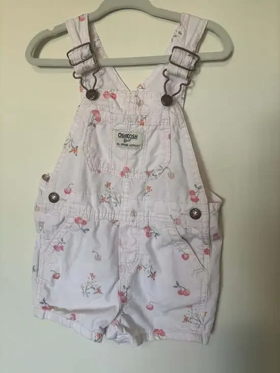 OshKosh B'gosh Pink Cherry and Floral Print Shortall Overalls