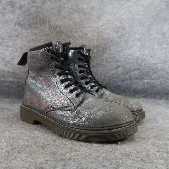 Dr Martens Shoes Kids 3 Boots Combat Delaney Crackle Iridescent Leather Docs Dm