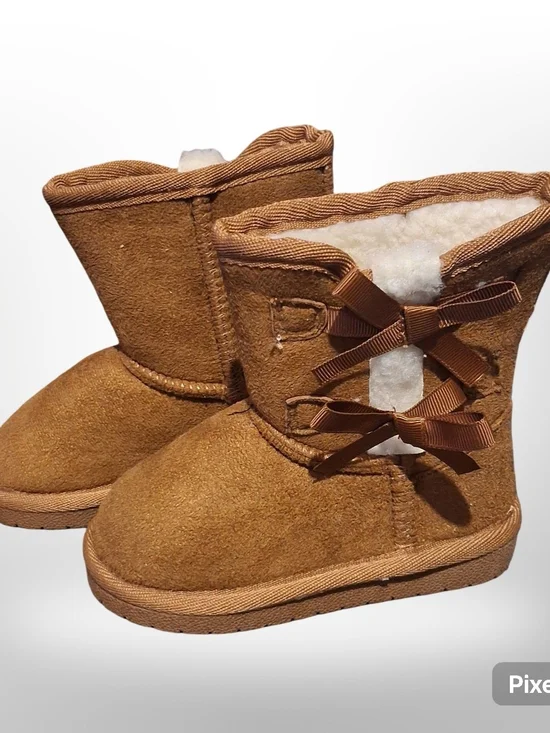 Kids Cozy Bow-Back Winter Boots - Tan