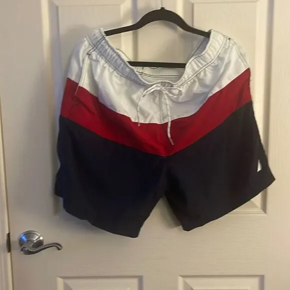 Men’s Nautica bathing suit brand new with tags red white and blue stripes