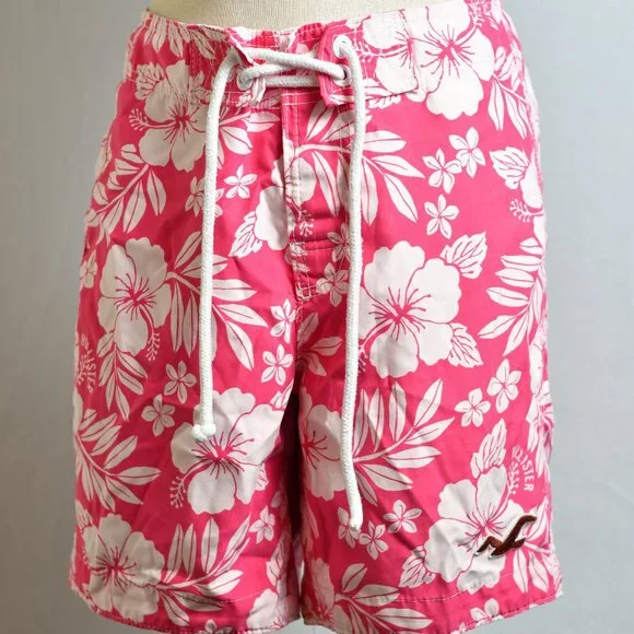 Hollister Pink/White Floral Board Shorts - Size S