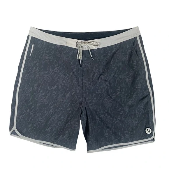 Vuori Board Shorts Mens 38 Charcoal Grey Excellent Abstract Print Swim Trunks