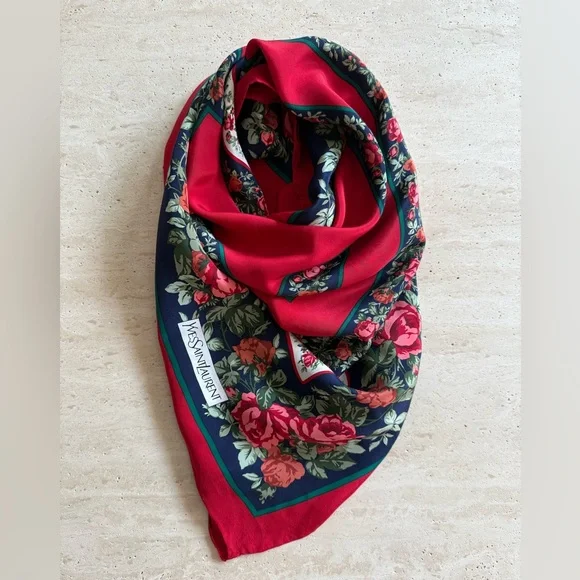 Yves Saint Laurent Floral Silk Square Scarf🌹