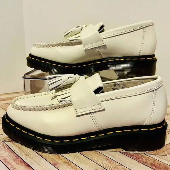 Dr Martens Adrian YS Loafers Mens 4 Womens 5 White Tassel Kiltie Smooth Leather
