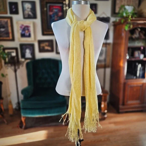 Scarf G Brand Yellow Lightweight Fringe Wrap Shawl Oversized Sheer Boho 78x32