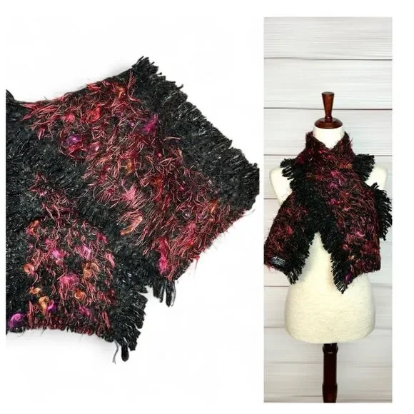 NWOT Mohair Scarf Zazou Luxe Black Burgundy Soft Fancy Yarn made in France