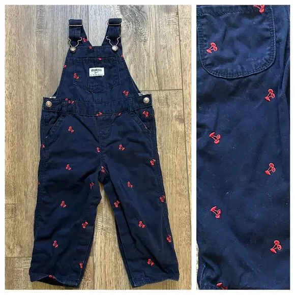 OshKosh B'gosh Overalls Navy Blue w/ Cherry Embroidery 🍒 Size 18m