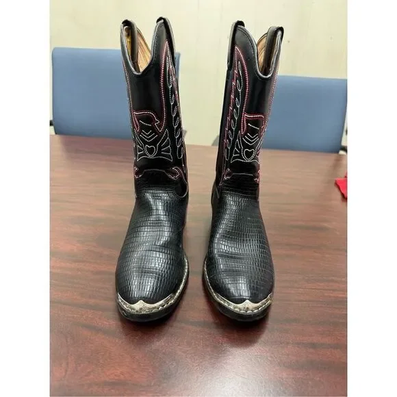 Durango Youth Black Lizard Print Cowboy Boots Size 3.5