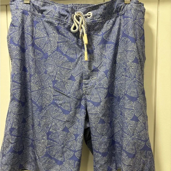 johnnie-O Blue and White Paisley Swim Trunks