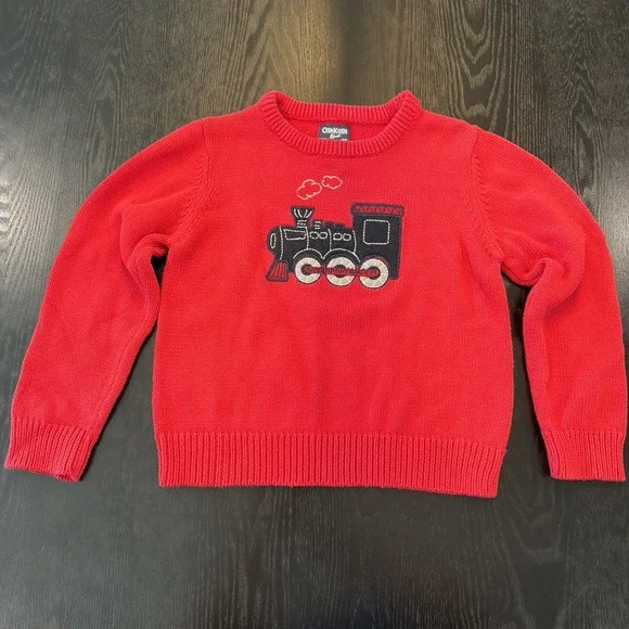 OshKosh B'gosh Boys Red Cotton Knit Train Graphic Crewneck Sweater 6