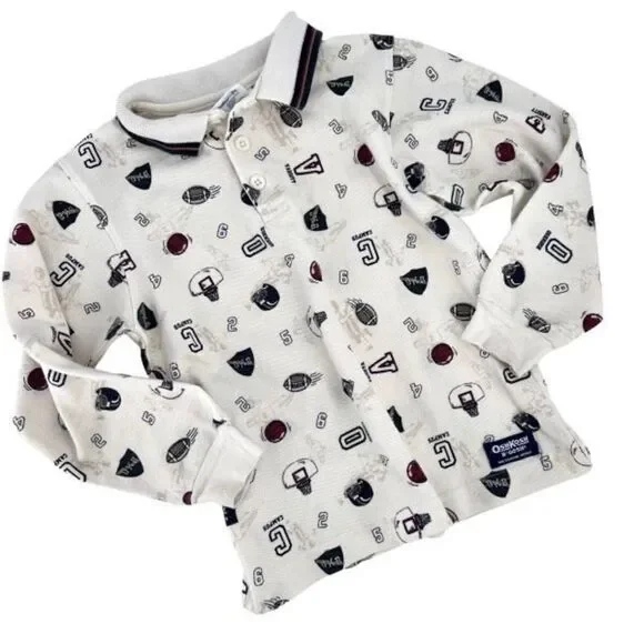 OshKosh B'gosh Kids Vintage Sweatshirt Boys Henley Sports Game‎ White 7