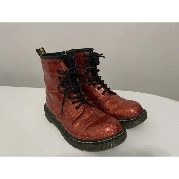 Dr DOC Marten 1460 Y Red Glitter Lace Up Boots - Size 5 US M / 4‎ UK