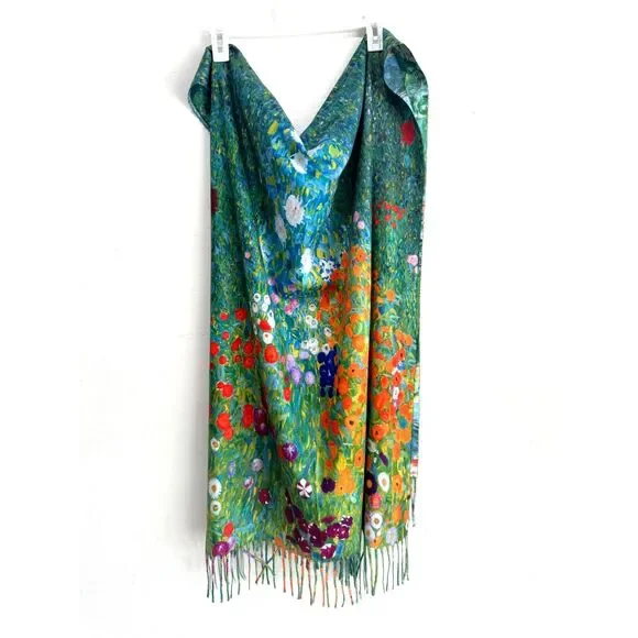 Scarf wool Viscose blend Monet painting reversible water lily art to wear women
