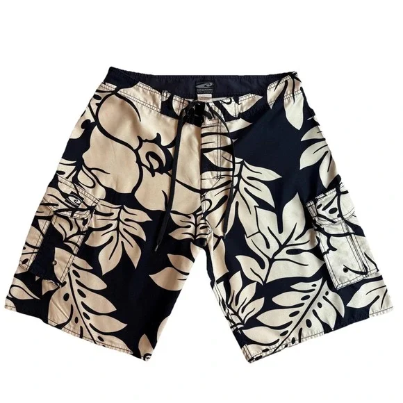 Hawaiian Performance Surfwear Cargo Swim Trunks Floral Board Shorts Mens Size 32