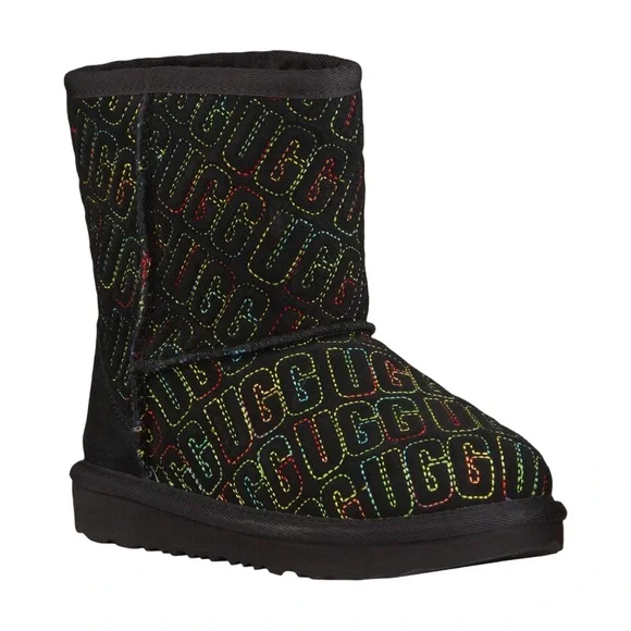 UGG Kids' Classic II Graphic Stitch suede boot in black Size 9 toddler new